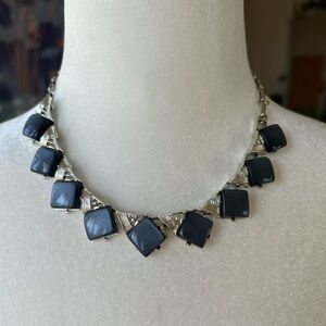 Vintage Coro Blue Gray and Silver Tone Art Deco Necklace